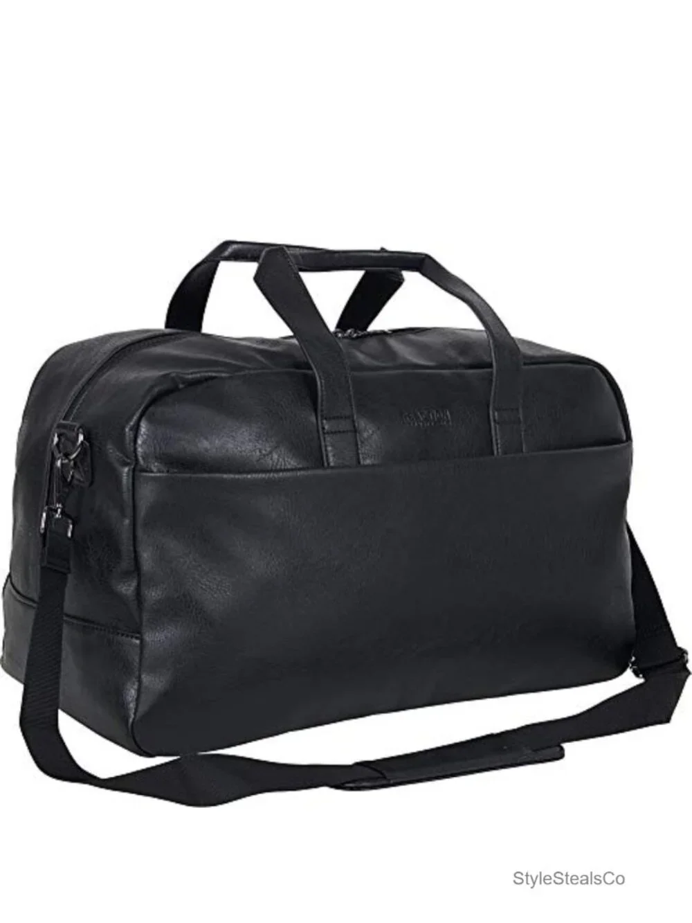 Pebbled Faux Leather Travel Duffel Bag with Trolley Strap